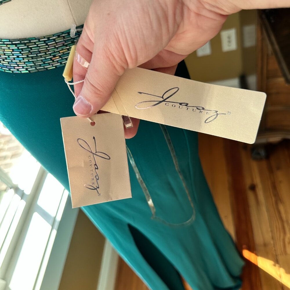 Jasz Couture 5939 Teal Beaded Halter Cutout Prom Gown - Size 2 - NWT - Picture 7 of 7